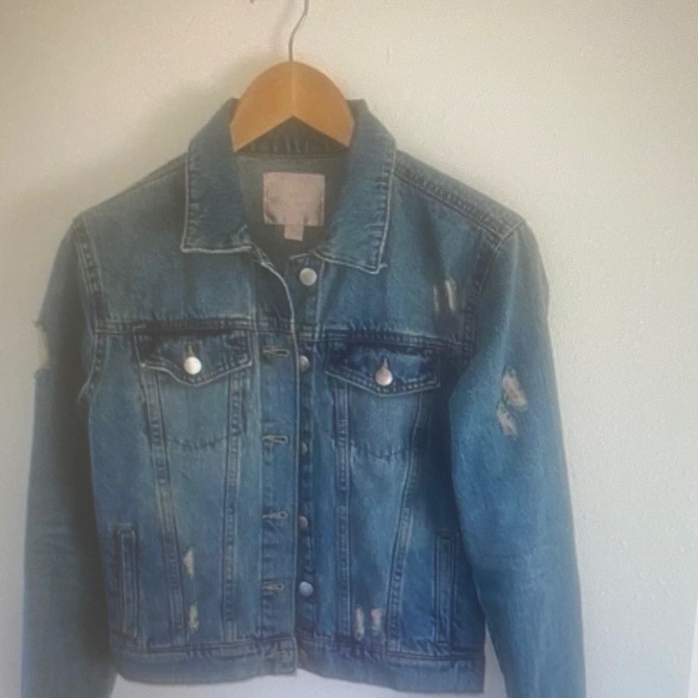 Rachel Parcell Distressed Denim Jean Jacket Size XS
